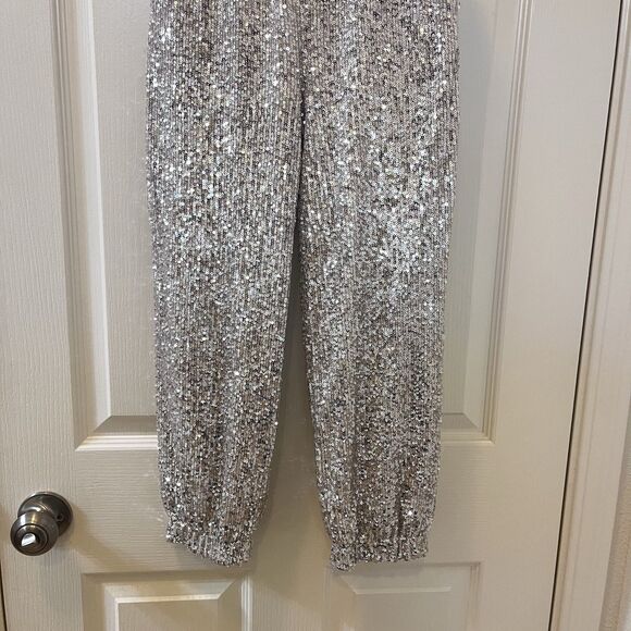 Art Class Silver Sequin Jogger Pants Elastic Waist Girls Size Medium 7-8 - Picture 6 of 12